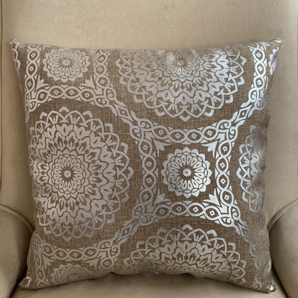 Elegant Brown and Silver Decorative Pillow